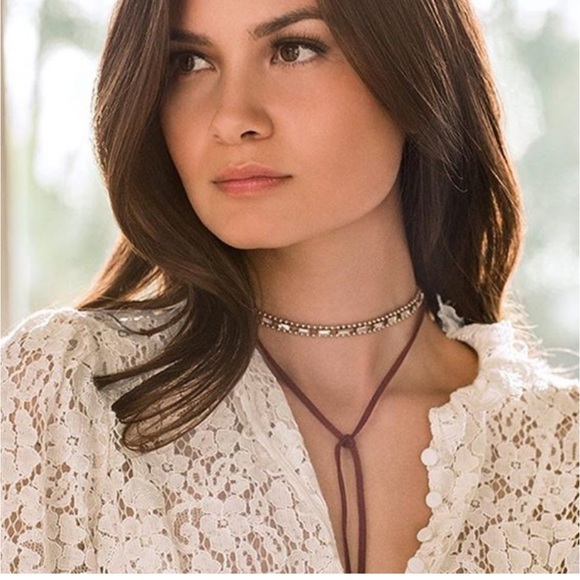 Jen Atkin Chloe + Isabel Red Leather Crystal Lariat Necklace or Headpiece - Picture 3 of 8